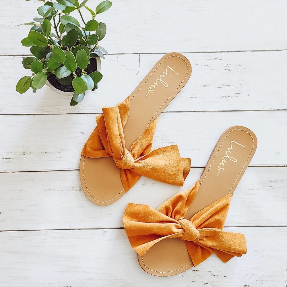 Lulus Orange Mustard Yellow Bow Tie Knot Sandals